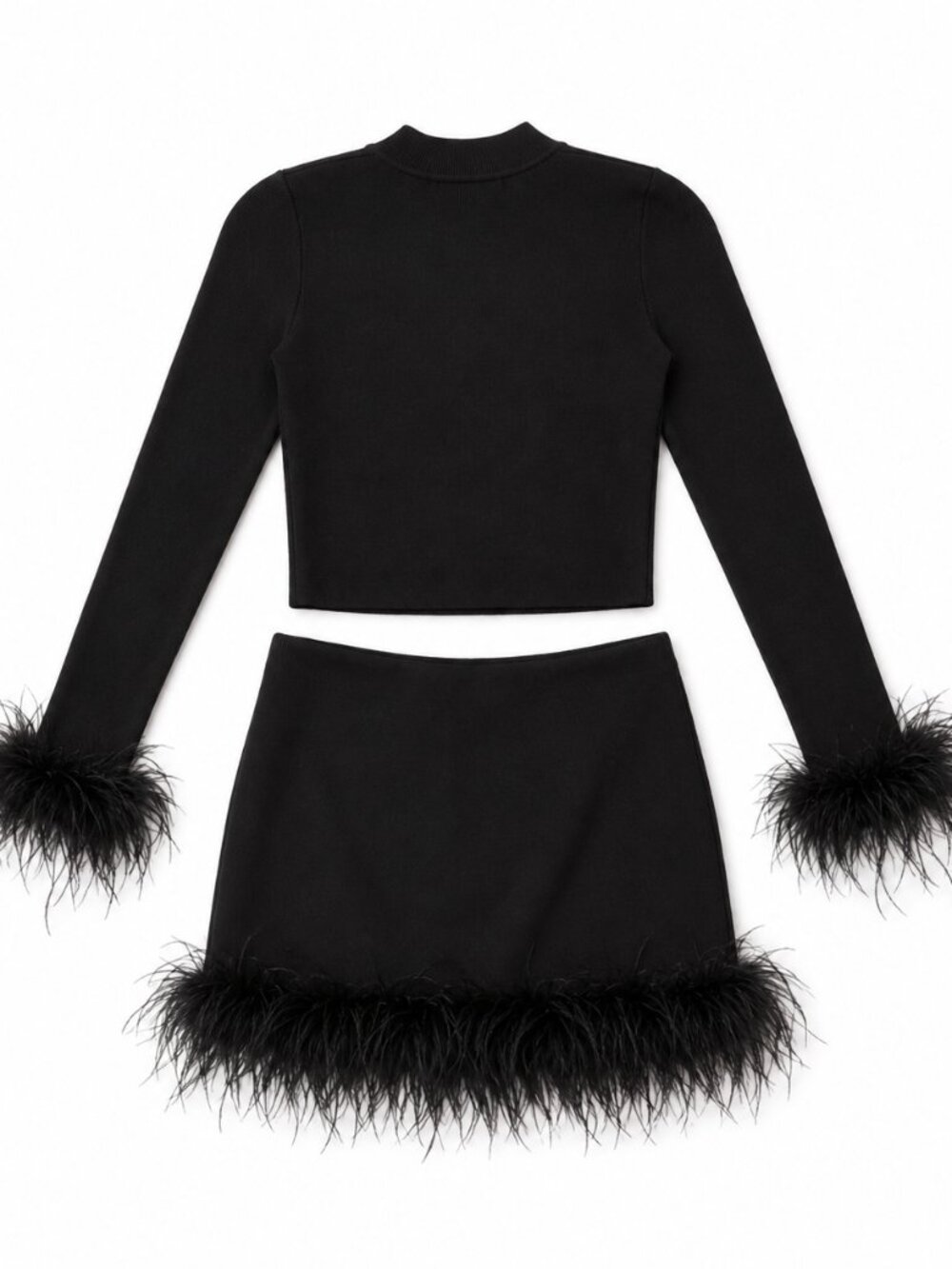 ASTR The Label Keily Feather Trim Two Piece Set Black (Size M)